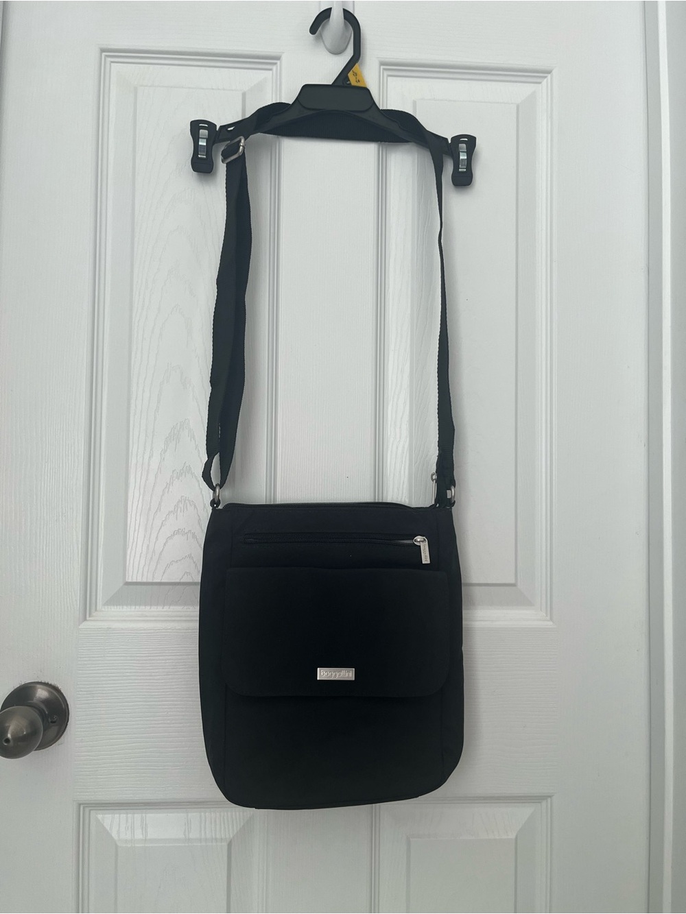 Black Crossbody Bag with Front Flap and Zip Pocket - Unbranded